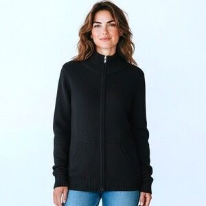 Nusta Alpaca Fina Black Zip Up Knit Sweater Full Zip Mock Neck Women XL